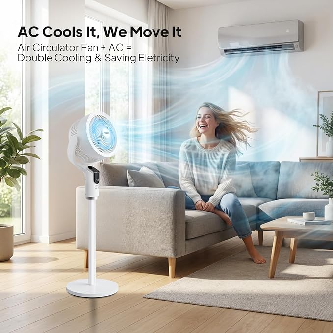 ROVSUN 3-in-1 Standing Fan for Bedroom, 90°+90°Omni-directional Oscillating Fan - Image 6