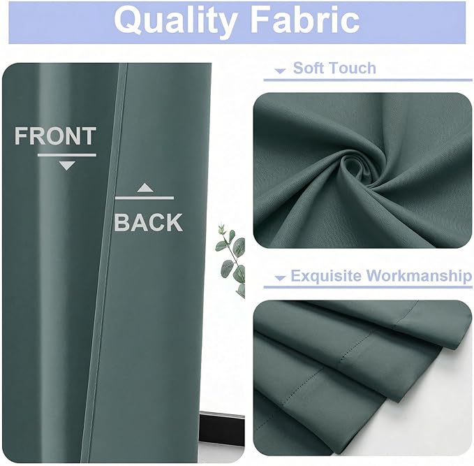 Simplebrand Ava Dark Green Short Blackout Curtains for Bedroom 54 Inches Long 2 Panels Set, Solid Thermal Insulated, Energy Saving Window Treatment Curtains Blackout Drapes, W40 x L54 Inch, Dark Green