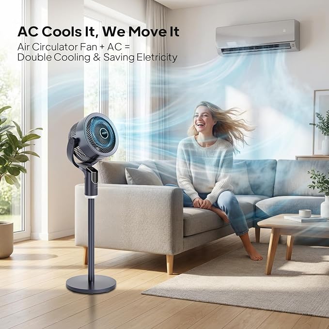 ROVSUN 3-in-1 Standing Fan for Bedroom, 90°+90°Omni-directional Oscillating Fan - Image 5