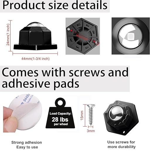12 Pack Heavy-Duty Self-Adhesive Swivel Caster Wheels - Image 4