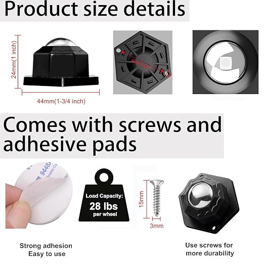 8 Pack Heavy-Duty Self-Adhesive Swivel Caster Wheels - Image 3