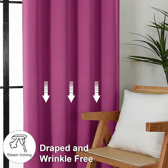 Simplebrand Ava Hot Pink Blackout Curtains for Bedroom 72 Inch Length 2 Panels Set, Privacy Thermal Insulated Rod Pocket Door Window Curtains for Patio French Door Front Door, W40 x L72 Inch