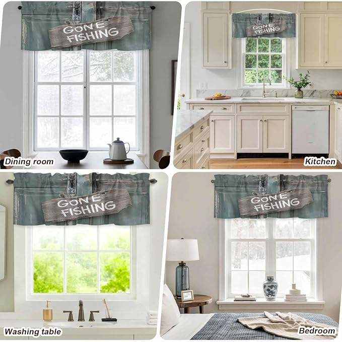 Gone Fishing Valances for Windows, Bronze Wood Grain Kitchen Valance Light - Image 7