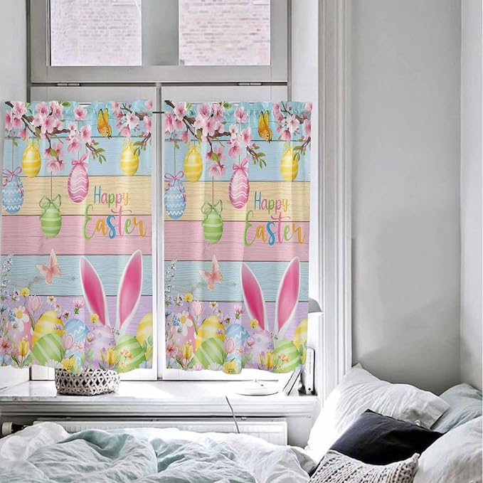 Colorful Easter Kitchen Curtains 54 Inches length, Spring Watercolor Bunny Egg - Image 5