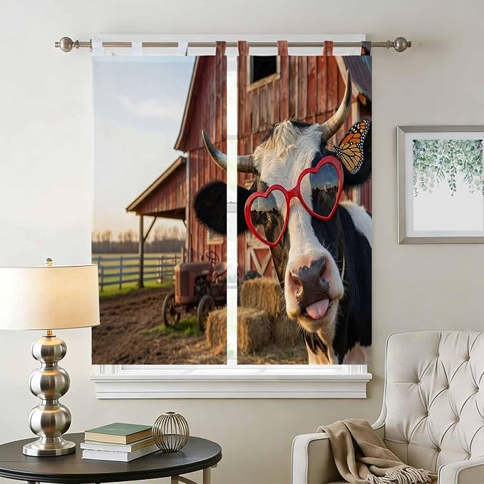 Farm Cows Bathroom Curtains 63 Inch Length, Window Curtains Tab Top, Farmhouse - Image 2