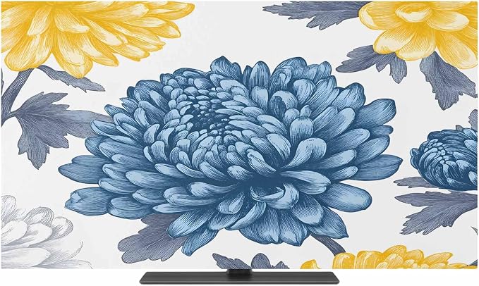 Pastoral White Blue Yellow Flower Indoor TV Cover, Elastic TV Screen Protector by Unknown
