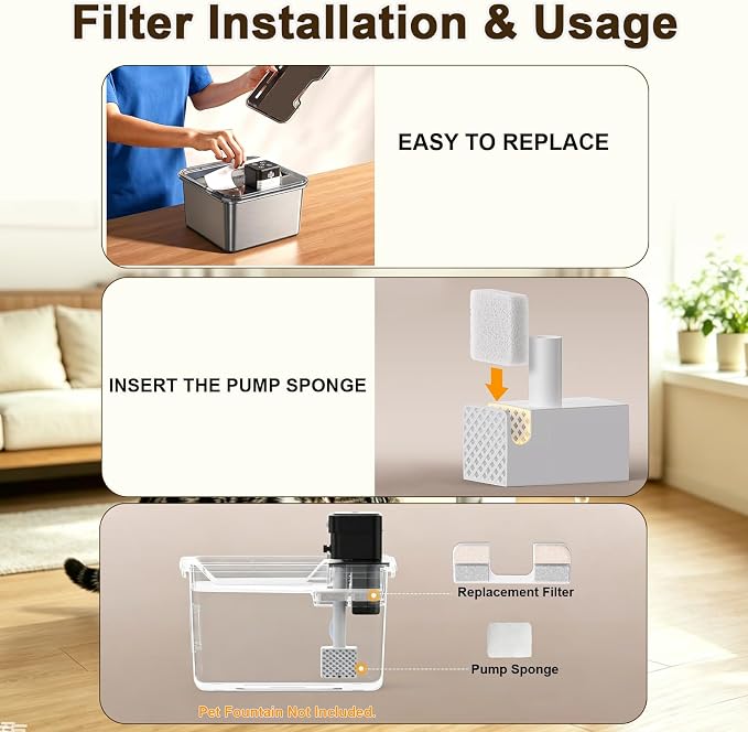 8PK Cat Fountain Filter for FN-W17 | 8 filters + 8 sponges + 1 brush vs 6+6. - Image 6