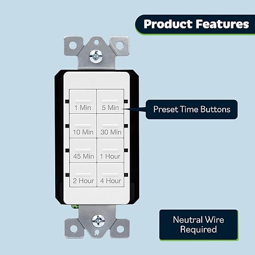 TOPGREENER 4 Hour Countdown Switch Timer | in-Wall, Electrical Switch - Image 2