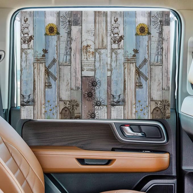 Blue Grey Wooden Magnetic Double Layer Car Window Shades, Side Window Curtains - Image 2