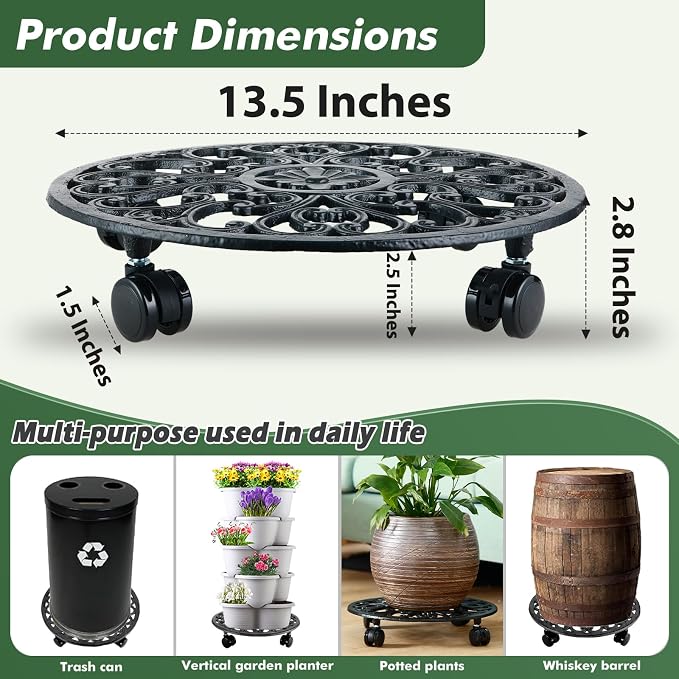 3 Packs 14 Inch Rolling Plant Stand - Image 4