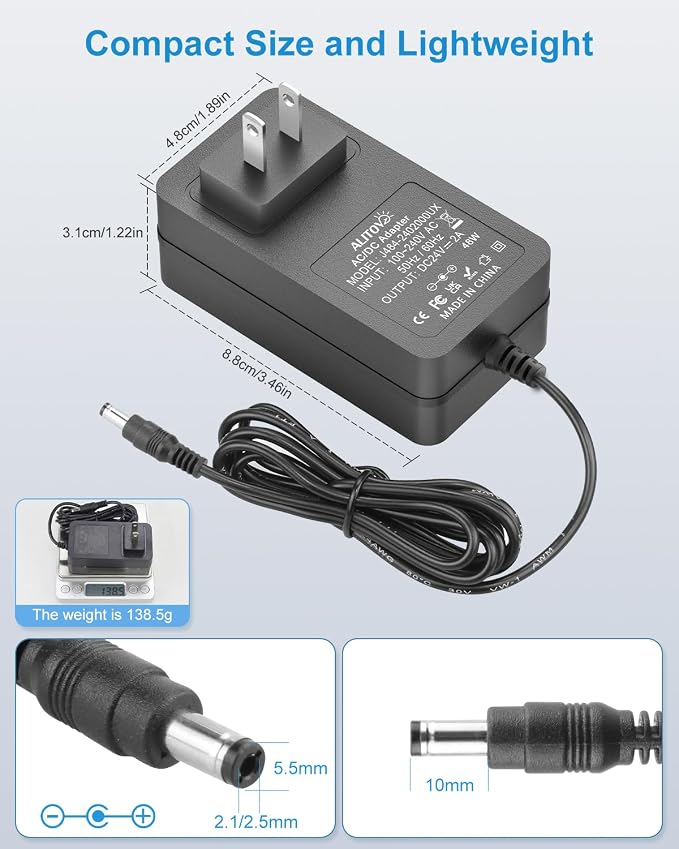 ALITOVE 24V DC Power Supply 2A 48W AC Adapter 100-240V to 24 Volt Power Cord - Image 4