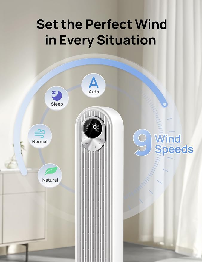 DREO Tower Fan for Bedroom, 28 ft/s, 20dB Quiet Oscillating Bladeless Fan - Image 5