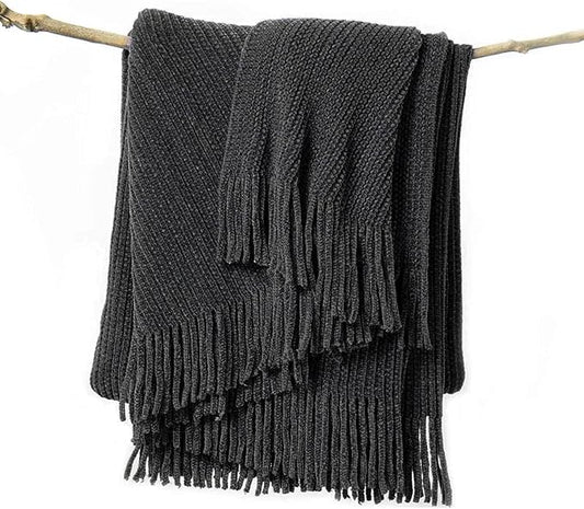 lifein Throw Blanket for Couch, Soft Boho Decor Bed Throw,Cozy Grey Knitted Chenille Small Farmhouse Lightweight Throw (Dark Grey,50 * 60")