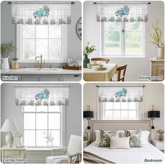 Farmhouse Sheer Valance Curtains, Summer Blue Car - Image 9