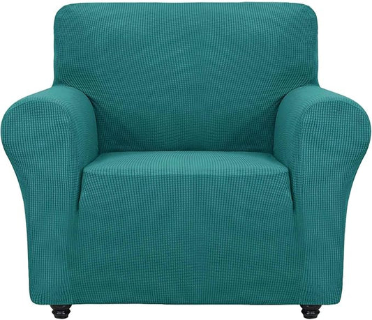 ZNSAYOTX Super Stretch Chair Slipcover Universal Sofa Chair Covers for Living Room Dogs Pet Furniture Protector Spandex Armchair Slipcovers with Anti Slip Foam Sticks (Peacock Teal, Chair)
