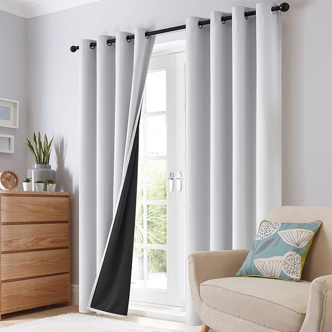 SimpleHome 100% Blackout Curtains for Bedroom,Thermal Insulated Grommet Window Drapes Room Darkening White Curtains for Living Room with Black Back,42 x 63 Inch,2 Panels