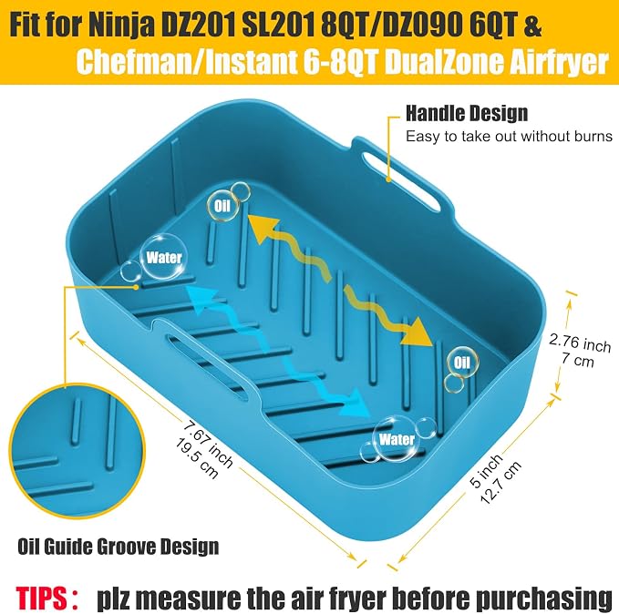 Air Fryer Liners Silicone for Ninja Foodi Dual DZ201/DoubleStack SL201 8QT - Image 2