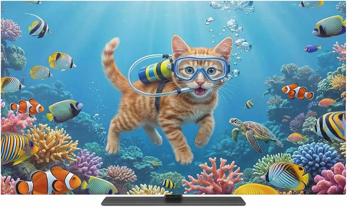 Ocean Diving Cat Coral Fish Indoor TV Cover, Elastic TV Screen Protector Funny by Unknown