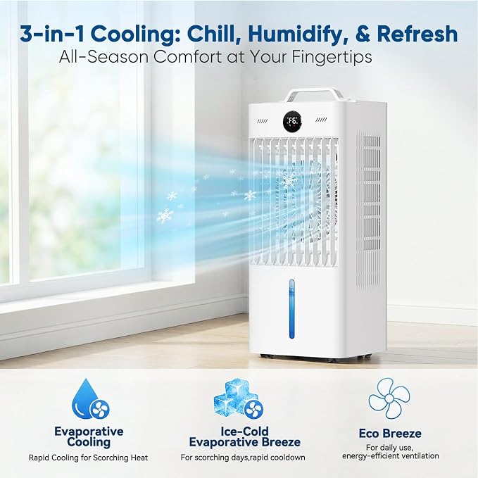 Portable Air Conditioners Fan, Windowless Evaporative Air Cooler 2 Modes & 6 - Image 3