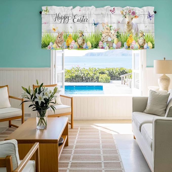 Easter Curtain Valances for Windows, Kitchen Valance Window Treatment, Spring - Image 8