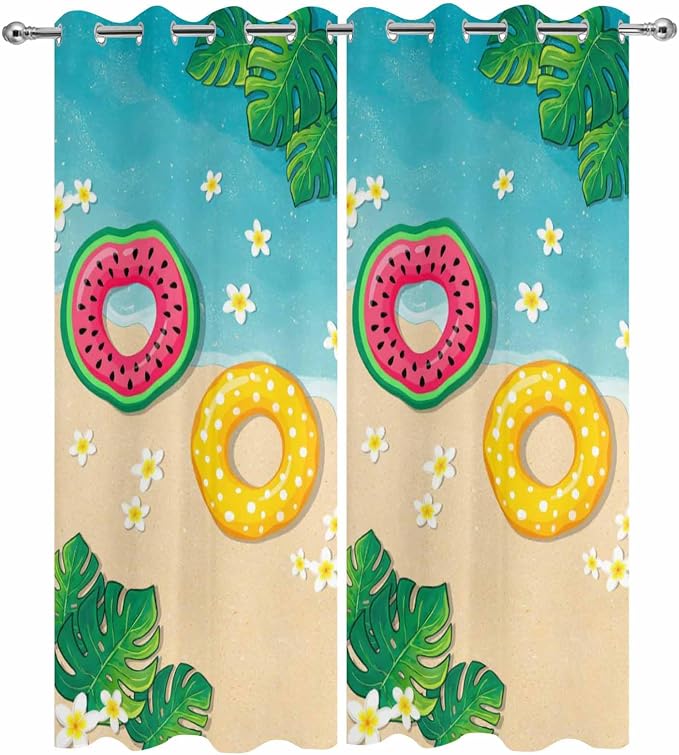 Summer Outdoor Curtains for Patio Plumeria Swimming Circles Ocean Beach - Image 9
