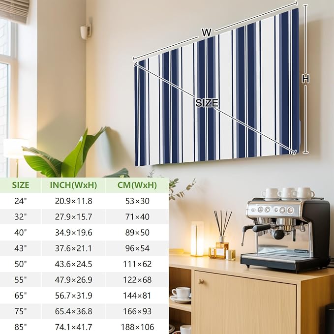 Minimalist Blue Stripes Indoor TV Cover, Elastic TV Screen Protector Modern - Image 3