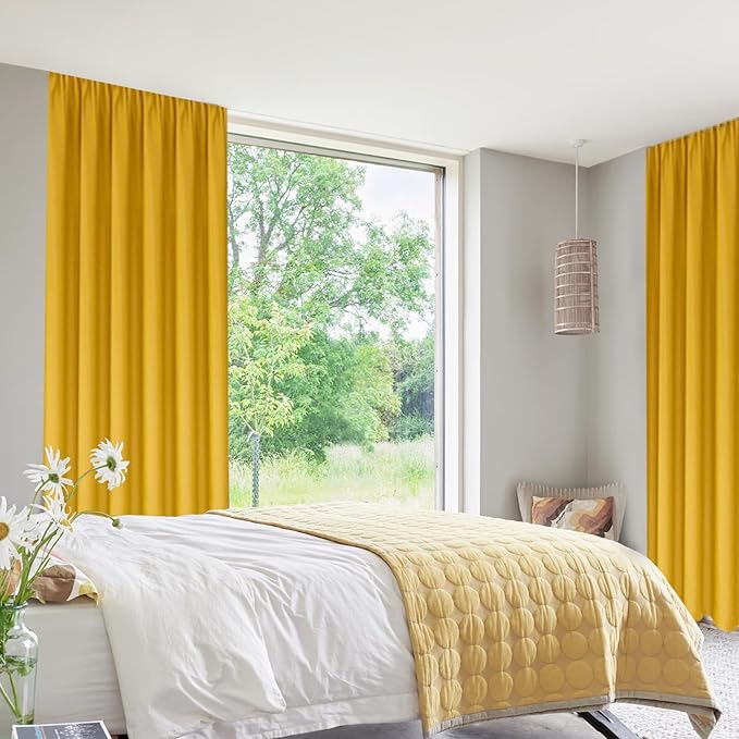 DWCN Blackout Curtains Room Darkening Thermal Insulated Bedroom Curtains Window Curtain Panels, 38 x 63 inches Long, Set of 2 Yellow Rod Pocket Drapes