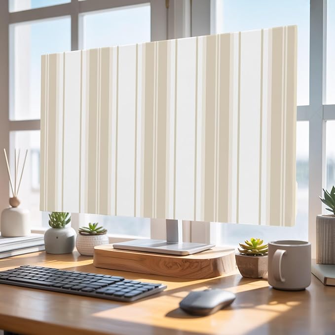 Minimalist Vertical Stripes Indoor TV Cover, Elastic TV Screen Protector Beige - Image 4