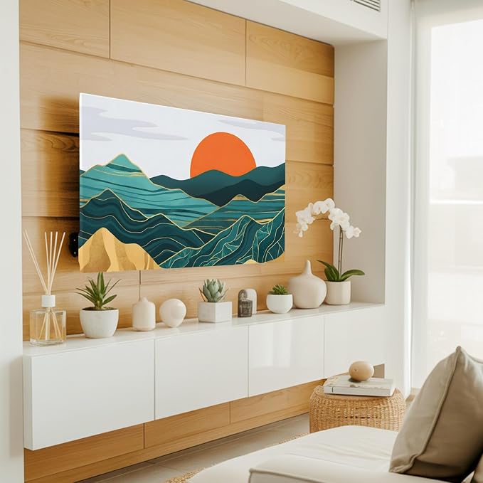 Abstract Mountain Range Sun Indoor TV Cover, Elastic TV Screen Protector - Image 2