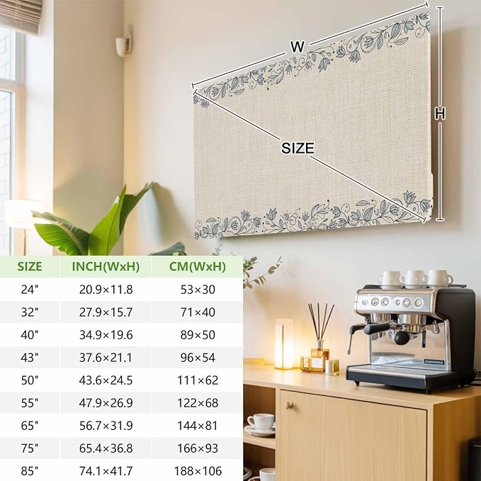 Flower Leaf Branch on Retro Linen Indoor TV Cover, Elastic TV Screen Protector - Image 3