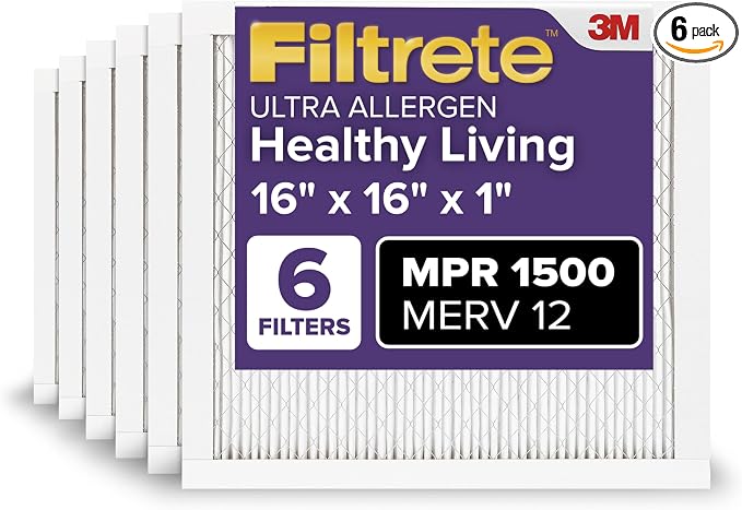 Filtrete 16x16x1 AC Furnace Air Filter, MERV 12, MPR 1500, CERTIFIED asthma & by Filtrete