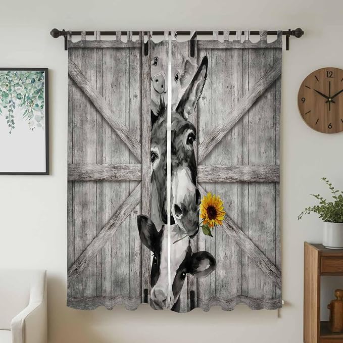 Funny Farm Animals Living Room Curtains 96 Inch Length, Window Curtains Tab Top - Image 2