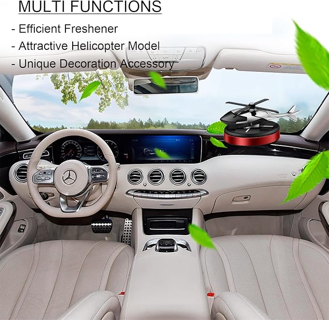 Helicopter Solar Rotating Air Freshener, Al Alloy Car & Home Décor|Red | - Image 5