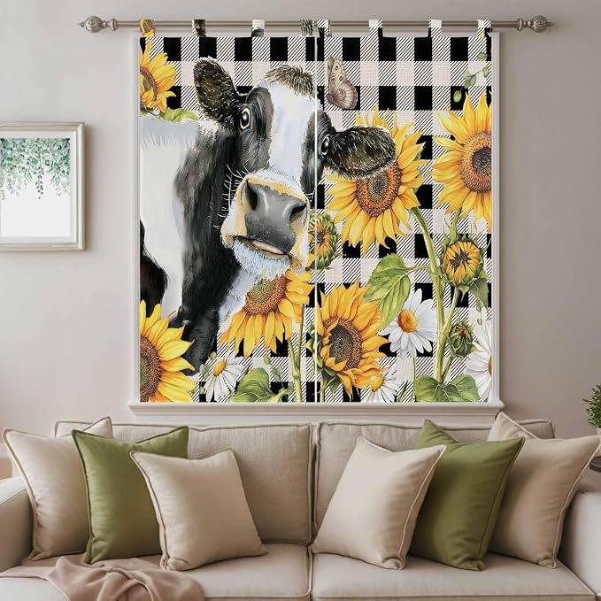 Retro Sunflowers Living Room Curtains 84 Inch Length, Window Curtains Tab Top - Image 9