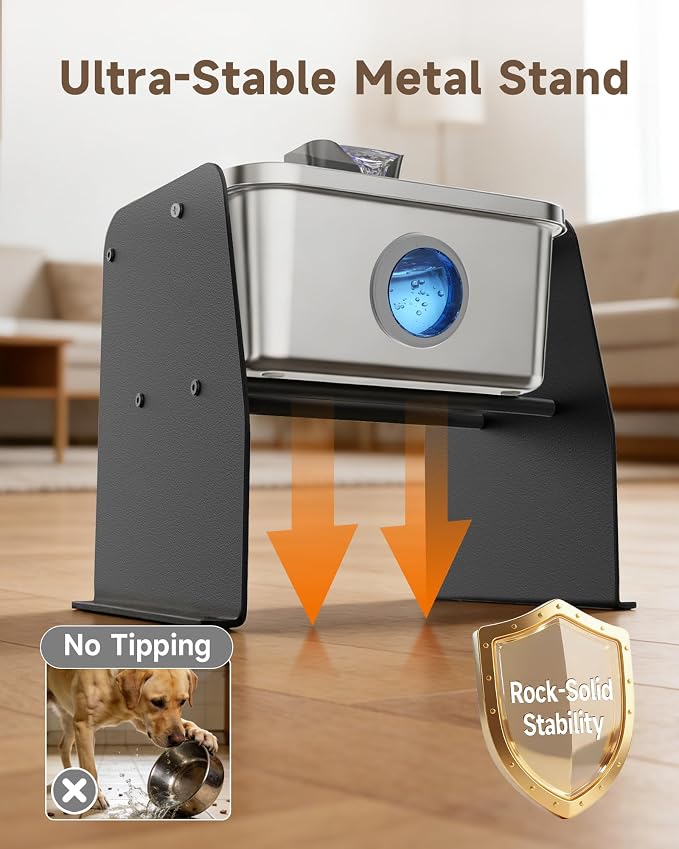 12L/3.2Gal Dog Water Fountain Elevated, Stainless Steel Pet Water Fountin - Image 3