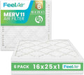 16x25x1 Air Filter – 6 Pack, MERV 11 Pleated HVAC & Furnace Filter, by Feelair