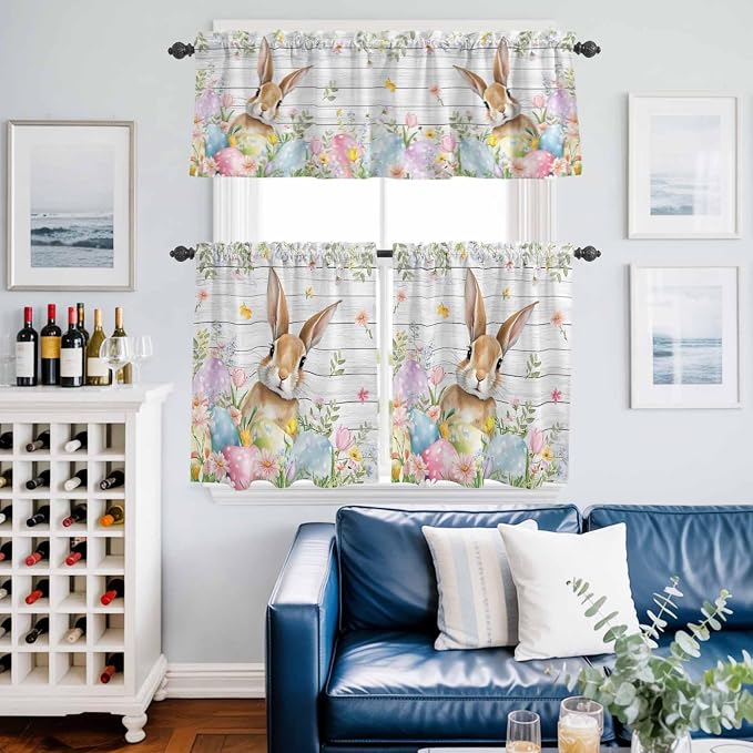 Kitchen Curtains Tiers and Valance Set of 3, Easter Light Filtering Window - Image 6