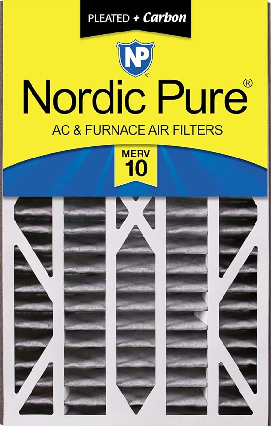 Nordic Pure 16x25x3 Pleated MERV 10 Plus Carbon Air Filter 1 Pack | Actual by NordicPure