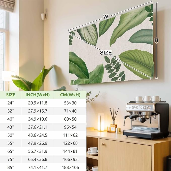 Rustic Green Leaves Indoor TV Cover, Elastic TV Screen Protector Tropical Plant - Image 3