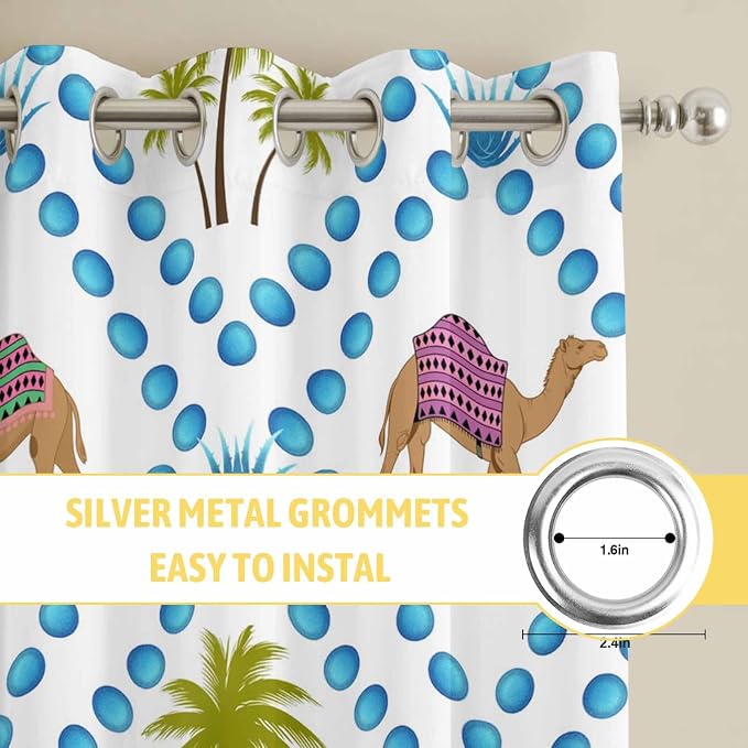 2 Panel Kitchen Cafe Curtains, Camels Palm Trees Sunlight Filtering Nature Air - Image 7