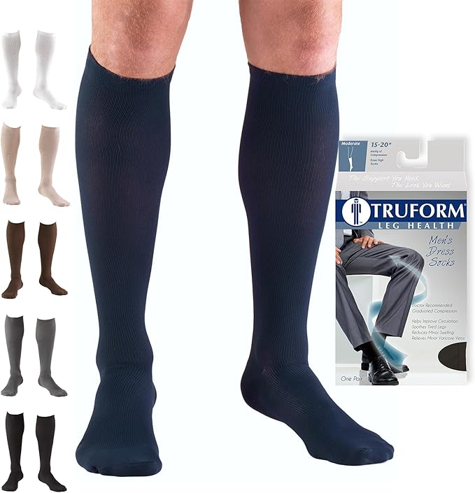 Truform Compression Socks, Men's Dress Socks, Knee High Over Calf Length by Truform