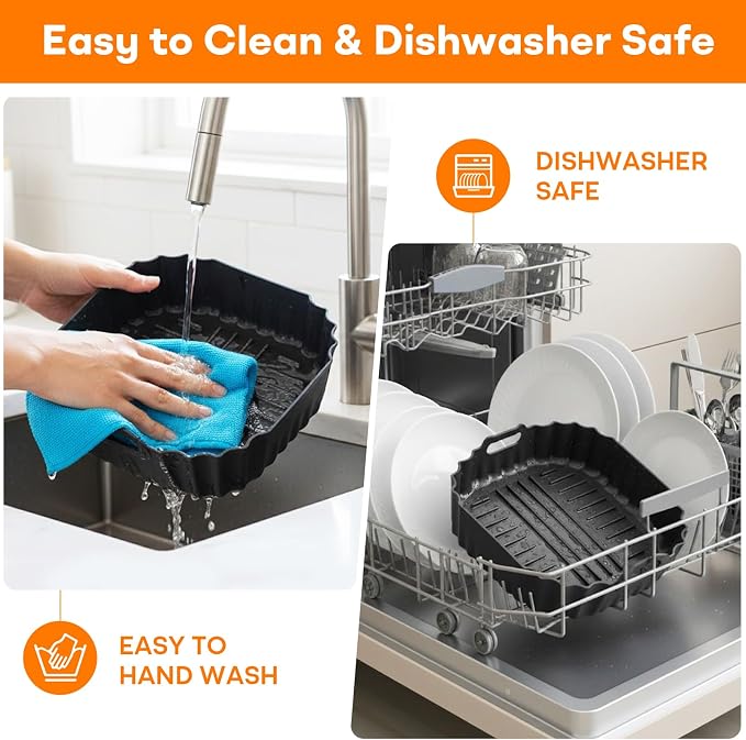 Silicone Air Fryer Liners 2 Pack, Reusable Non-Stick Square Liners Compatible - Image 4