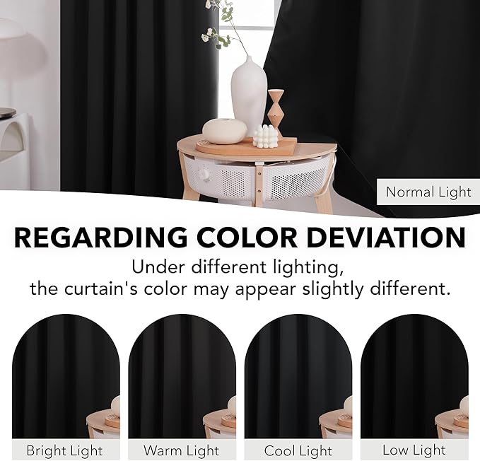 Deconovo Blackout Curtains, Thermal Insulated, W52 x L72 2 Panels, Back Tab, Machine Washable, Room-Darkening Drapes for Bedroom/Living Room Black