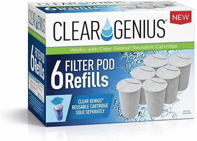 Replacement Water Filter Pods for Clear Genius Reusable Cartridges, Compatible by ClearGenius