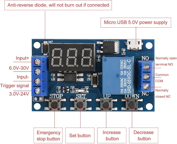 2pcs 5V Micro USB Timer Relay DC 6-30V Programmable Cycle Delay Timer Switch - Image 6