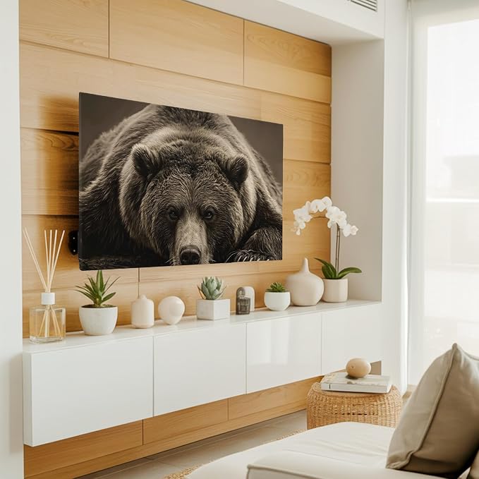 Rustic Brown Grizzly Bear Indoor TV Cover, Elastic TV Screen Protector Abstract - Image 3