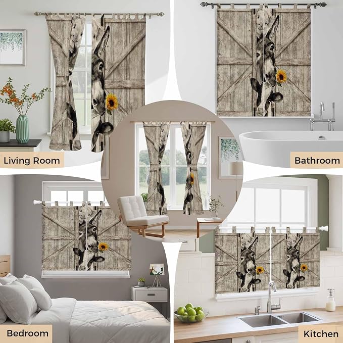 Funny Farm Animals Kitchen Curtains 45 Inch Length, Short Cafe Window Curtains - Image 7
