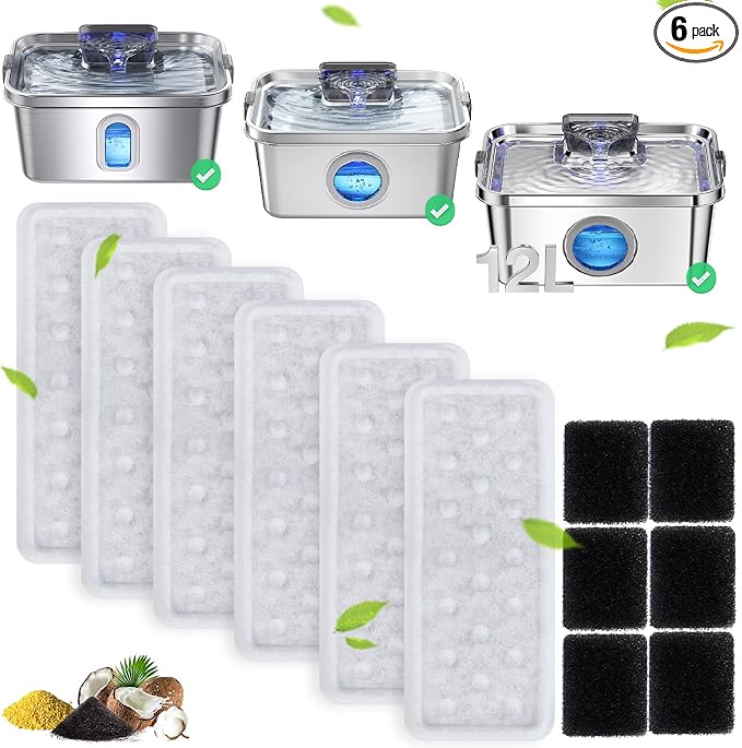 Replacement Dog Water Fountain Filters 6 Packs, Suitable by FICUSWIN