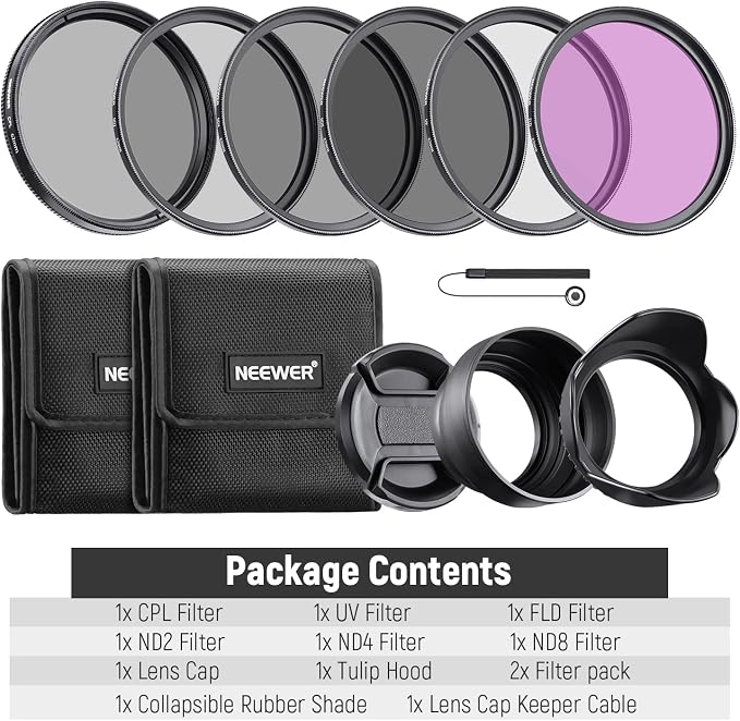 NEEWER 62mm ND Filter Kit and Lens Accessories, ND2 ND4 ND8 UV FLD CPL Filter - Image 8