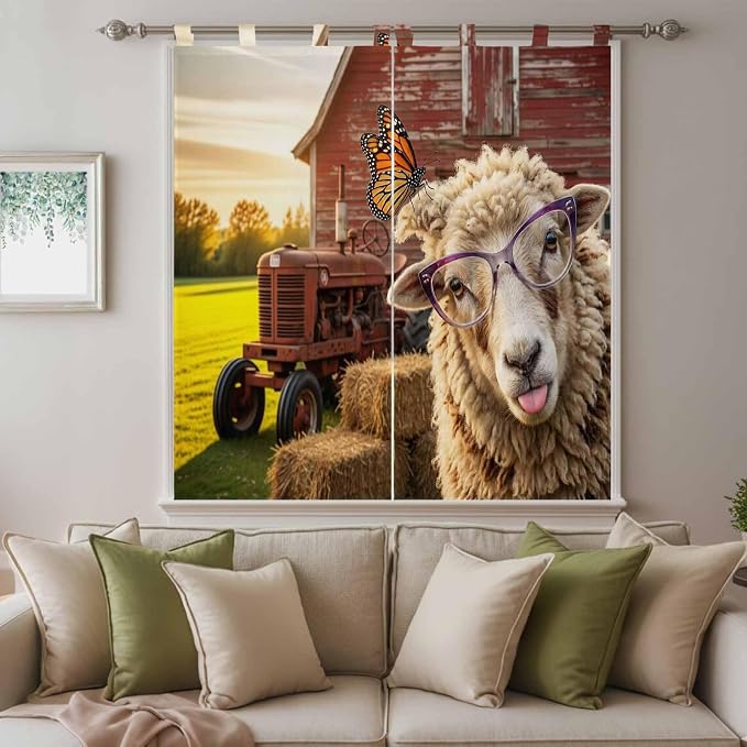 Farm Sheep Bathroom Curtains 63 Inch Length, Window Curtains Tab Top, Farmhouse - Image 9